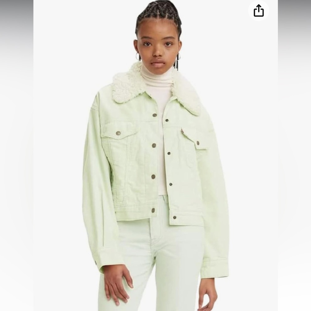 Levi's Women's Sherpa Baby Baggy Trucker - Size Large Meadow Mist Green